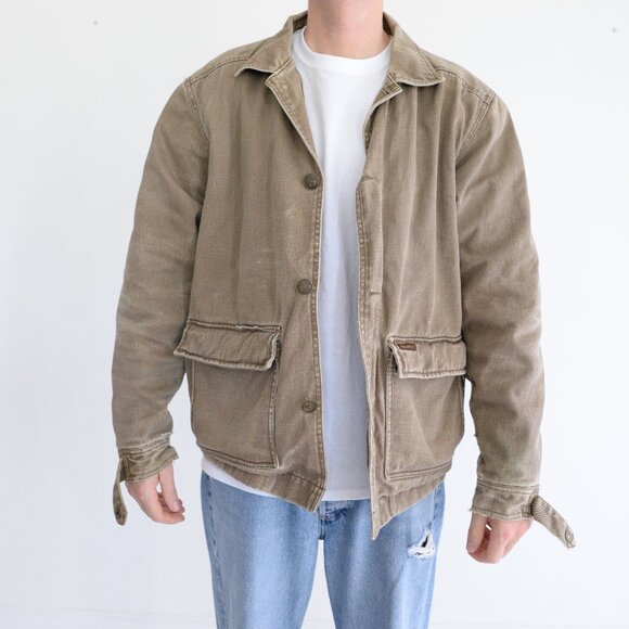 Vintage 90S Wolverine Brown Fleece Lined Button Up Denim Jacket Size Medium - Picture 2 of 12